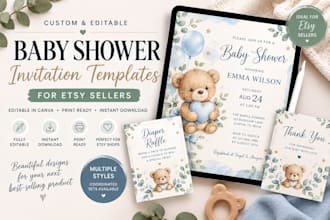 design editable canva baby shower invitation templates for etsy sellers