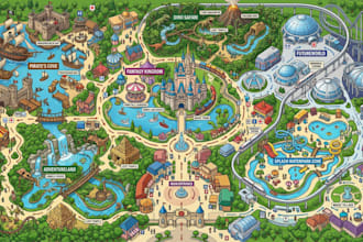 design theme park map, amusement park map and national park map