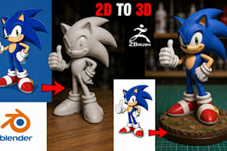 convert 2d to 3d model image, picture to printable 3d character 3d figure model