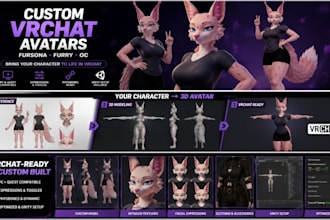 create a custom vrchat furry anime avatar fursona 3d model