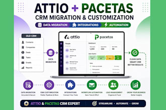 customize attio and pacetas CRM, migrate data and build integrations