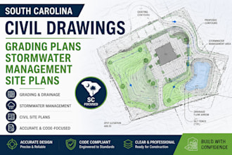 south carolina civil drawings, grading plans, stormwater management, site plans
