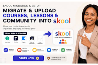skool community setup, course upload, content migration from kajabi circle so