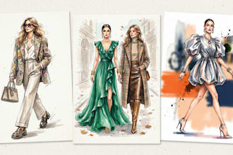 draw a fashion illustration, portrait, sketch
