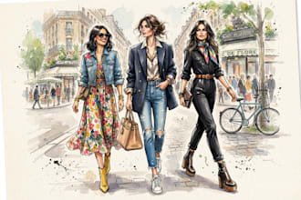 draw fashion illustration, sketch, portrait