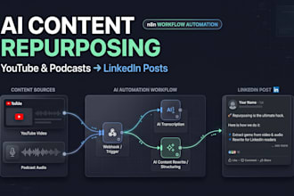 build n8n ai content repurposing system, youtube video, podcast to linkedin post