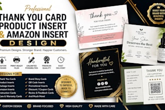 design thank you cards, product inserts and amazon package inserts