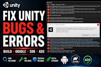 fix unity bugs, errors, android build, sdk and gradle issues