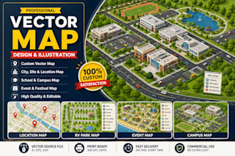 design a custom vector festival illustration school campus city map and site map
