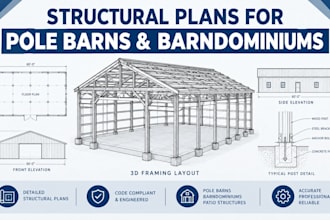 design structural plans for pole barn, barndominium, patio cover and porch plans