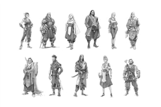 black and white character sketch