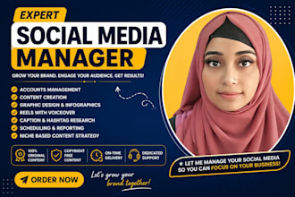 manage your facebook page with content, posts, posters, reels and graphic
