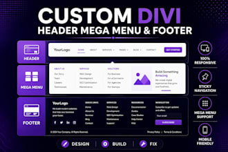 build a custom divi header mega menu and footer