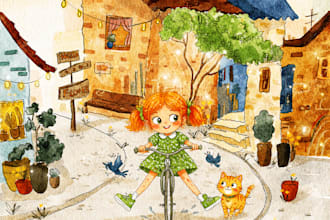 draw children book illustration and children book illustration