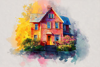 house in watercolor painting style