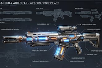 high quality weapon concept art for gaming and more