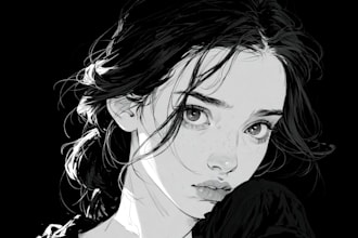 black and white portrait illustration