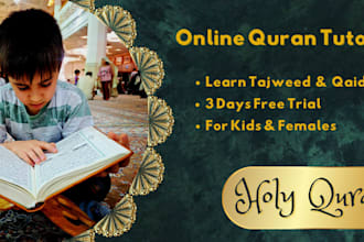 teach quran with tajweed and qaida to kids and females