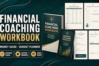 design editable canva money guide, budget planner, financial coaching workbook