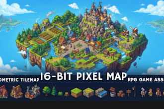 create 16 bit pixel art map tilemap rpg game world for your 2d game project