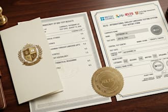 design a professional ged certificate or transcript, ielts certificate