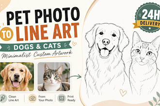 convert your dog or cat photo into minimalist pet line art