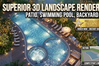 design 3d landscape, patio, swimming pool, and backyard render