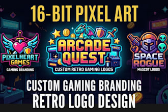 design custom 16 bit pixel art logo for indie game  game brand or streamer