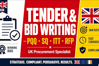 write UK tender responses, pqq, sq, itt, rfp bids and procurement documents
