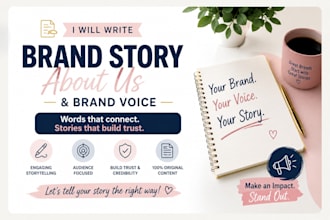 write your brand story, about us page, and brand voice