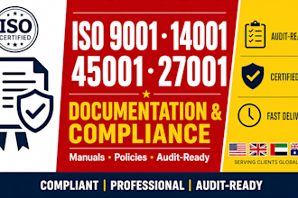 create iso 9001, 14001, 45001, 27001 documents, manuals and compliance
