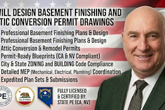 design basement finishing and attic conversion permit drawings