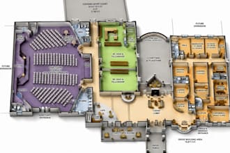 create 3d church floor plans, interior and exterior design with 3d modeling