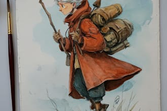 draw watercolor character illustration, digital art