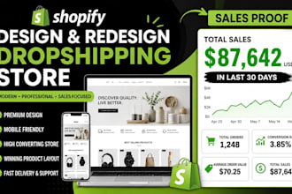 build shopify website design redesign shopify droshipping ecommerce store