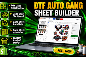 design shopify dtf printing website with gang sheet builder