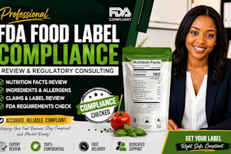 review your food label for fda compliance, nutritional facts and ingredients