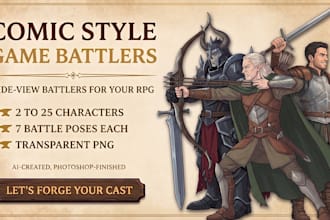 create 2d rpg battlers with 7 side view poses with the help of ai