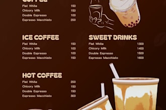 design a modern coffee shop, cafe, restaurant or food menu