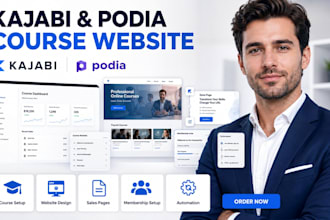 build kajabi and podia online course website, sales funnel setup