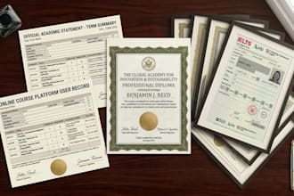 design a custom diploma certificate, degree or award certificate ielts