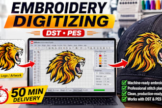 embroidery digitizing dst pes in 50 minutes