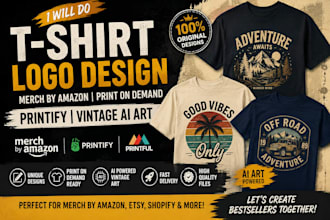 do tshirt logo design merch by amazon print on demand printify vintage ai art