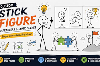 draw custom stick figure characters and simple comic scenes