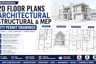 create 2d floor plans, architectural, structural and mep city permit drawings