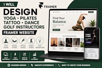 design yoga pilates tattoo dance studio golf instructors framer website