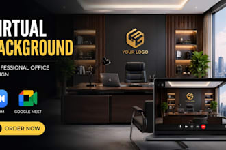 zoom background design google meet and zoom virtual bg office mockup with logo