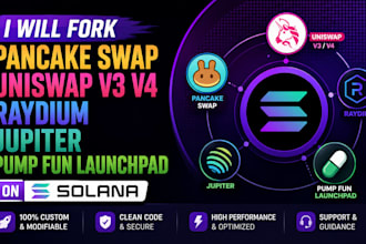 fork pancake swap, uniswap v3 v4 raydium jupiter pump fun launchpad on solana