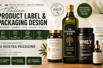 design italian product label, supplement label and packaging design