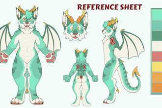 do custom furry art reference sheet, fursona ref sheet, anthro ref sheet, nsfw